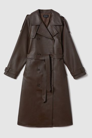 Meotine Leather Mid Length Trenchcoat