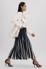 Reiss Green/Cream Saige Pleated Striped Midi Skirt