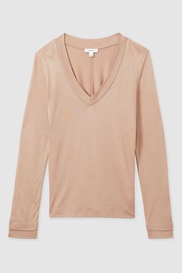 Reiss Black Brady Jersey V-Neck Top