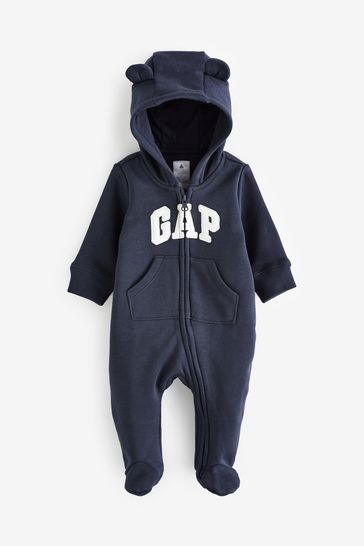 Gap Blue Logo Zip Hooded All in One - Baby (Newborn - 24mths)a