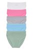 White/Pink/Grey/Blue/Green Stretch Cotton Knickers Multipack, Brief