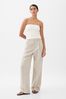 Beige & White Stripe Gap High Waisted Linen Cotton Trousers