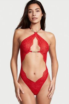 Victoria's Secret High Neck Halter Lace Bodysuit