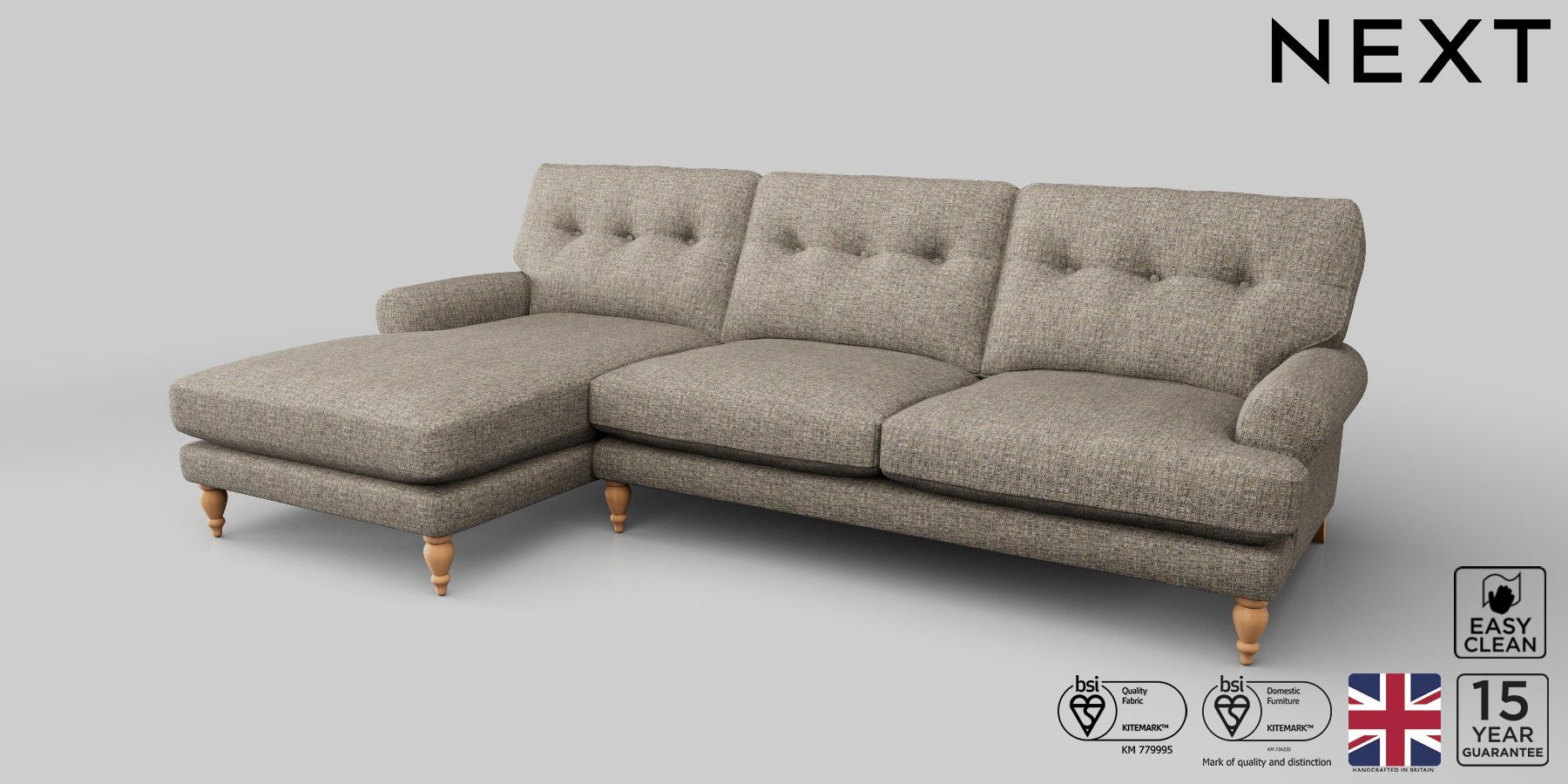 Buy Erin Buttoned Back Deep Firmer Sit Medium Sofa Chaise Left Hand