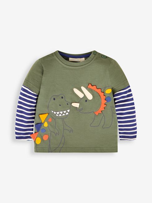Buy Khaki Boys' Dino Appliqué Top from the JoJo Maman Bébé UK online shop