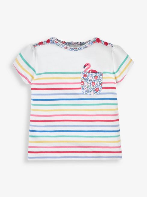 Buy Rainbow Stripe Flamingo Pocket Breton T-Shirt from the JoJo Maman ...