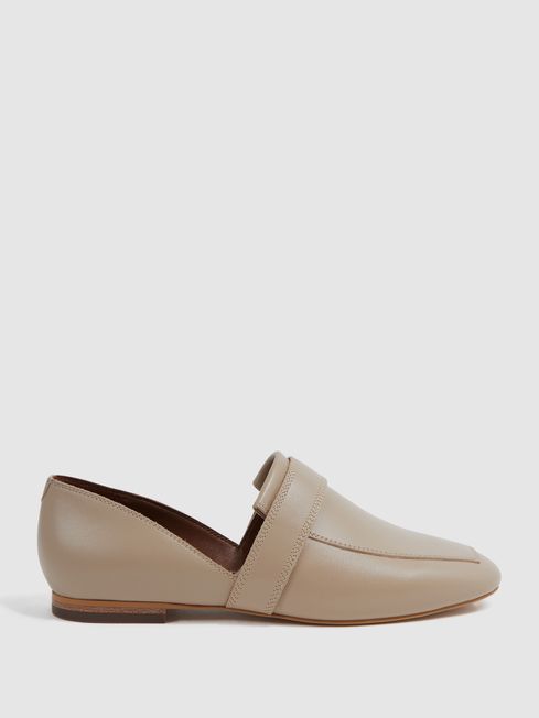 Leather Loafers in Nude - REISS