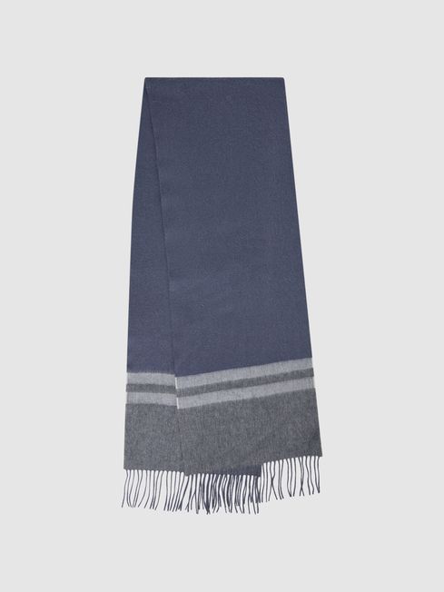 Wool-Cashmere Stripe Scarf in Airforce Blue - REISS