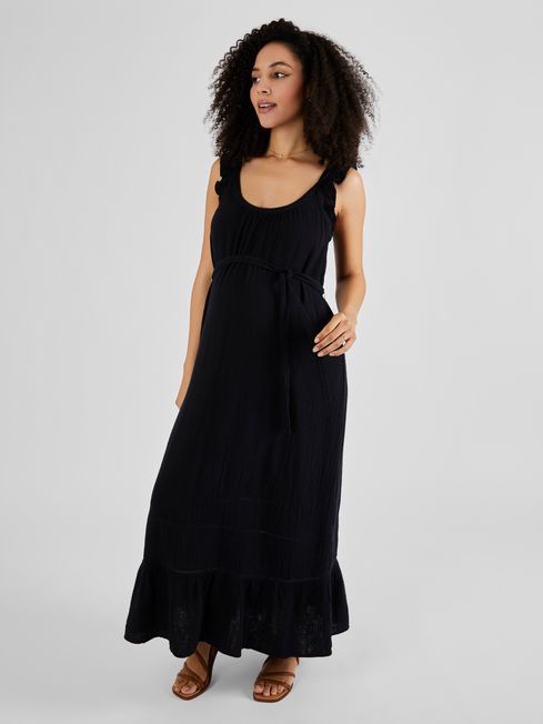 Buy Black Flutter Sleeve Maternity Maxi Dress from the JoJo Maman Bébé ...