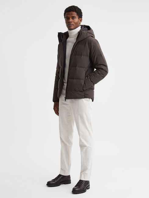 Scandinavian Edition Hooded Puffer Jacket in Dark Brown - REISS