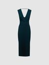 Fitted Wrap Design Midi Dress in Teal - REISS