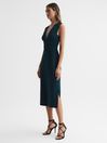 Fitted Wrap Design Midi Dress in Teal - REISS