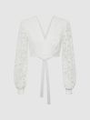 Lace Cropped Co-ord Blouse in White - REISS