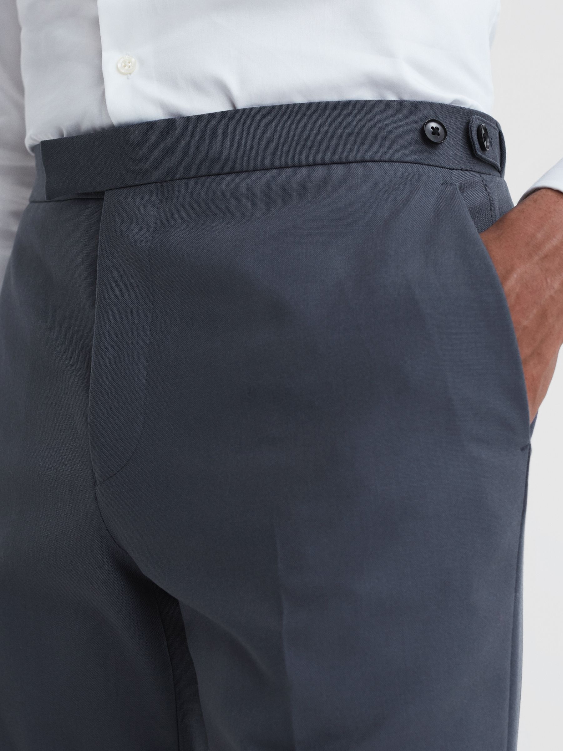 Wool Side Adjusters Trousers in Airforce Blue - REISS