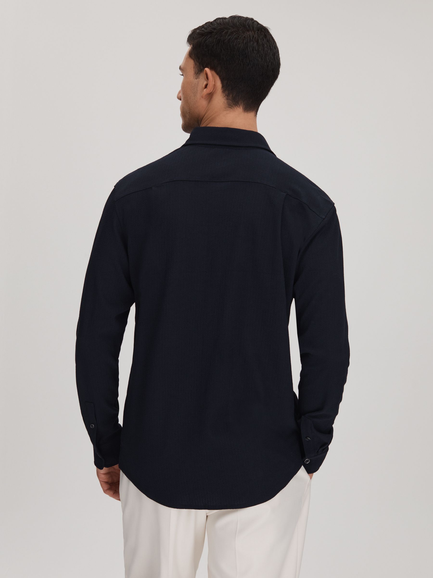 Textured Button-Through Shirt in Navy - REISS