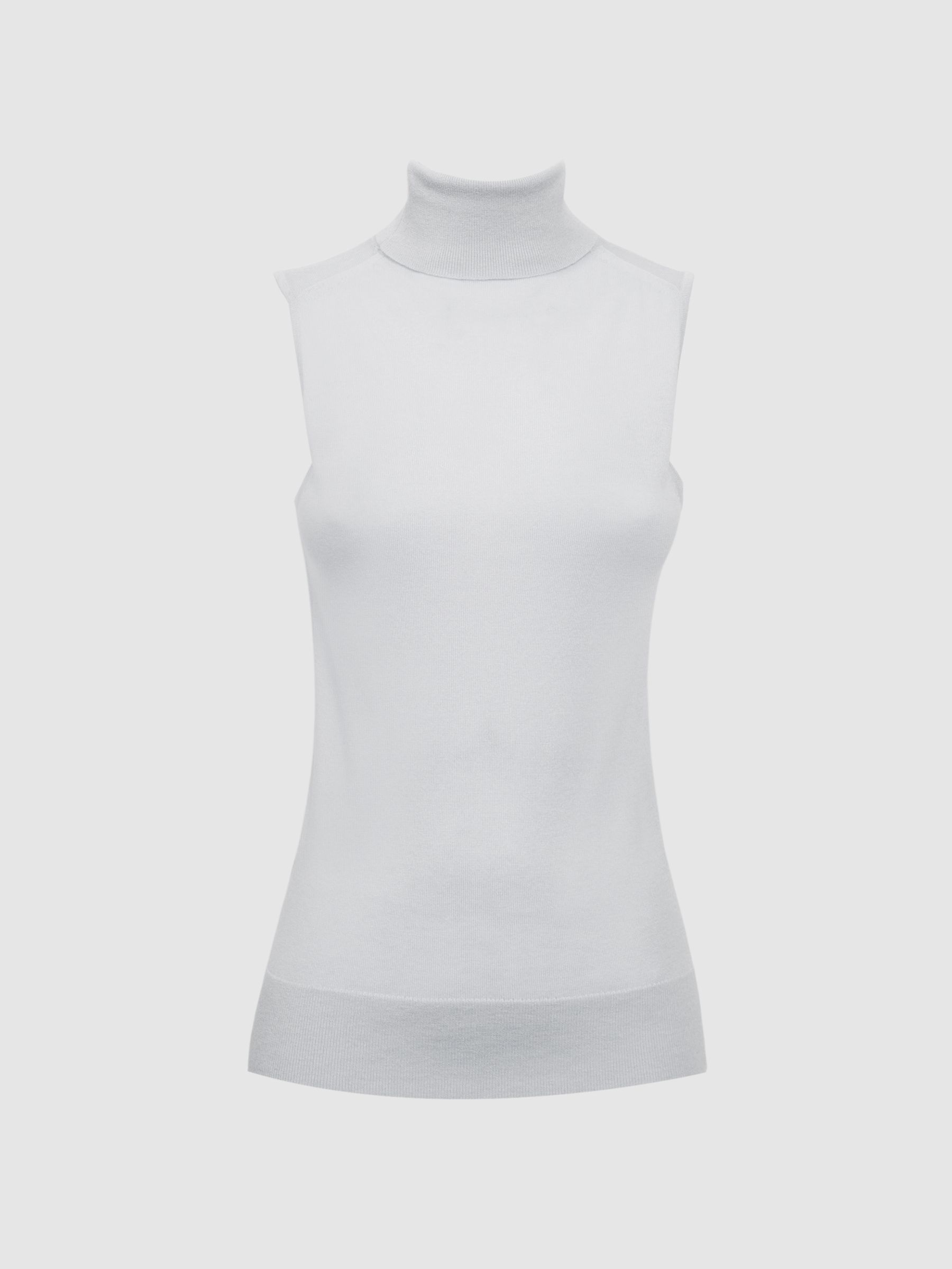 Merino Wool Sleeveless Roll Neck Top in Stone - REISS