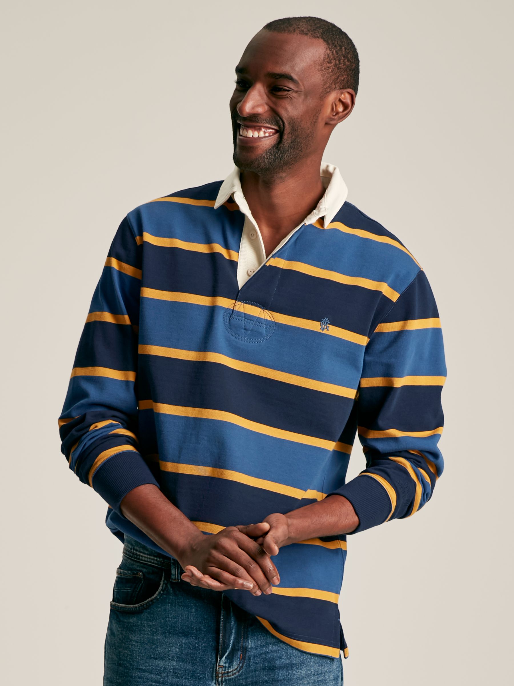 Buy Onside Navy/Yellow Striped Rugby Shirt from the Joules online shop