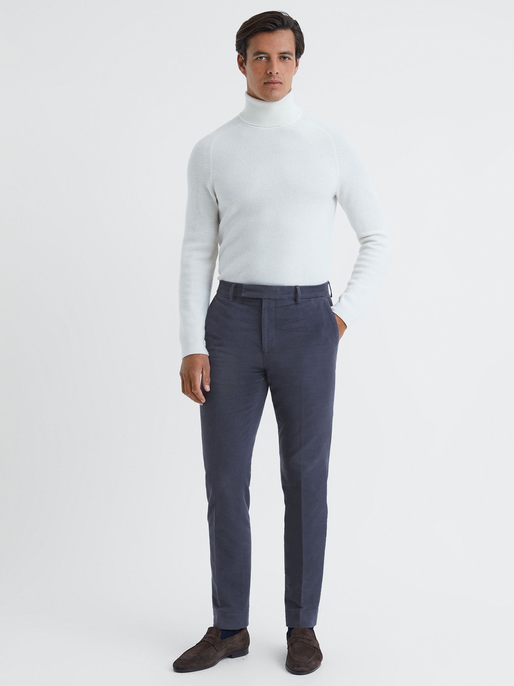 Slim Fit Moleskin Trousers in Airforce Blue REISS
