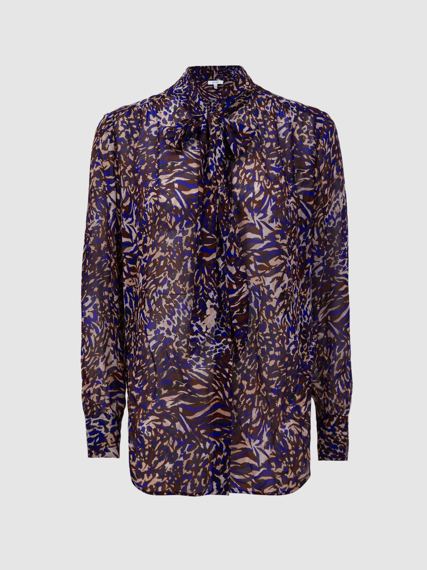 Reiss Tora Animal Print Necktie Blouse | REISS USA