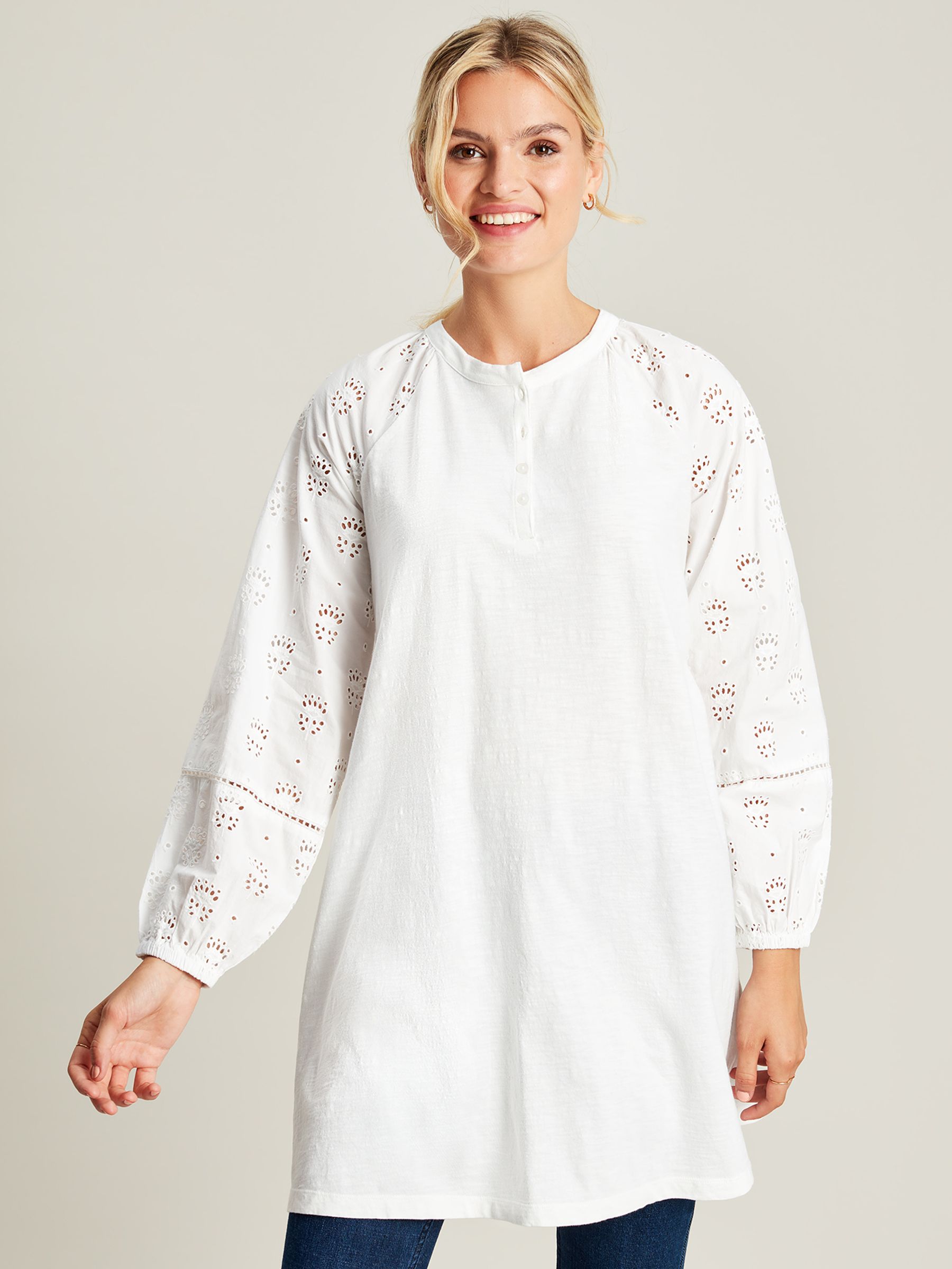 Buy Outlet Ria White Broderie/Jersey Tunic from the Joules online shop