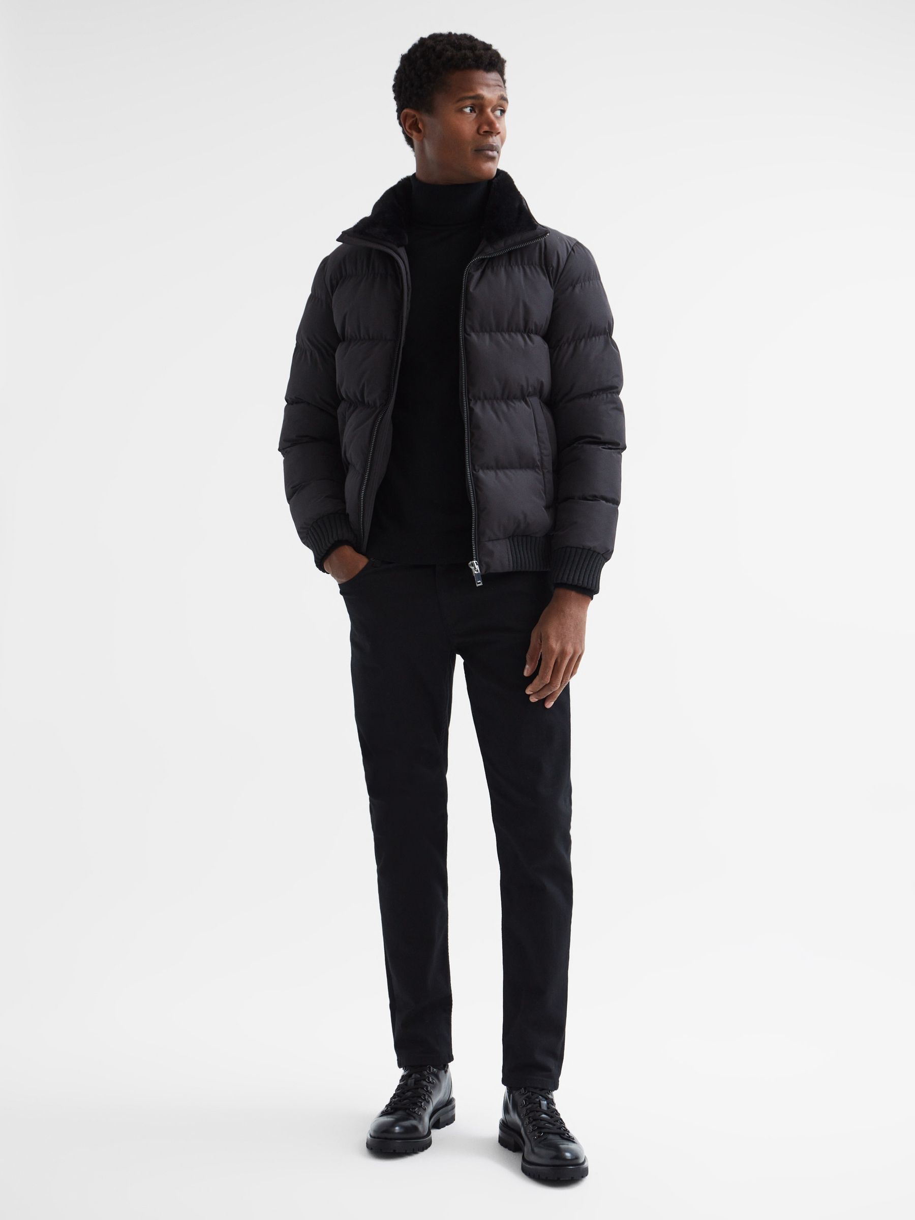 Reiss Frost Faux Fur Trim Puffer Jacket REISS USA