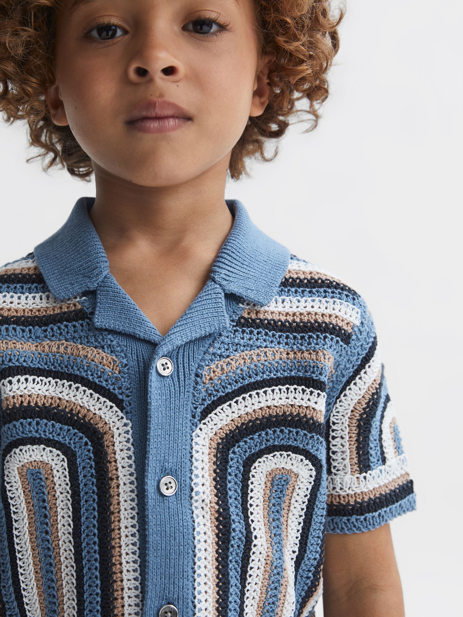 Junior Crochet Cuban Collar Shirt in Blue REISS