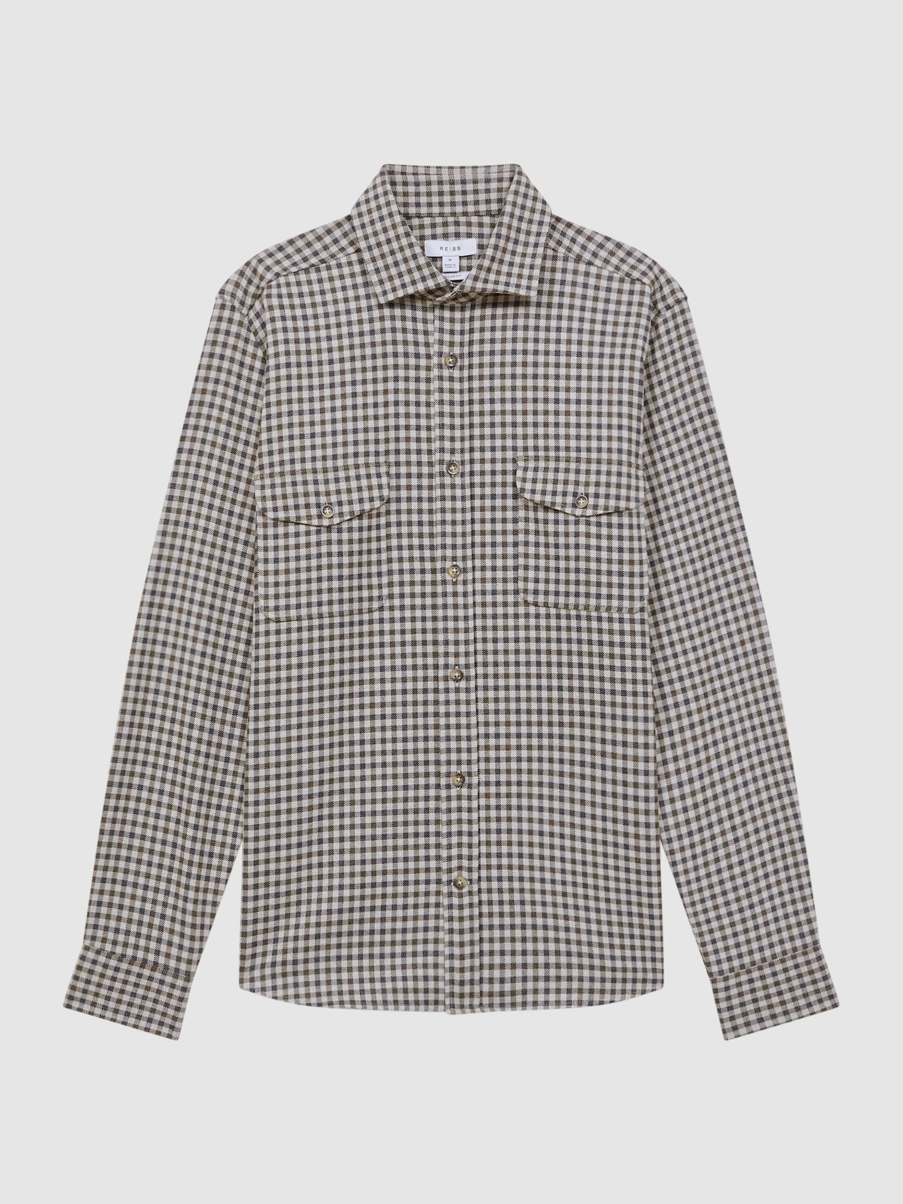 Brushed Checked Overshirt in Chocolate Multi - REISS