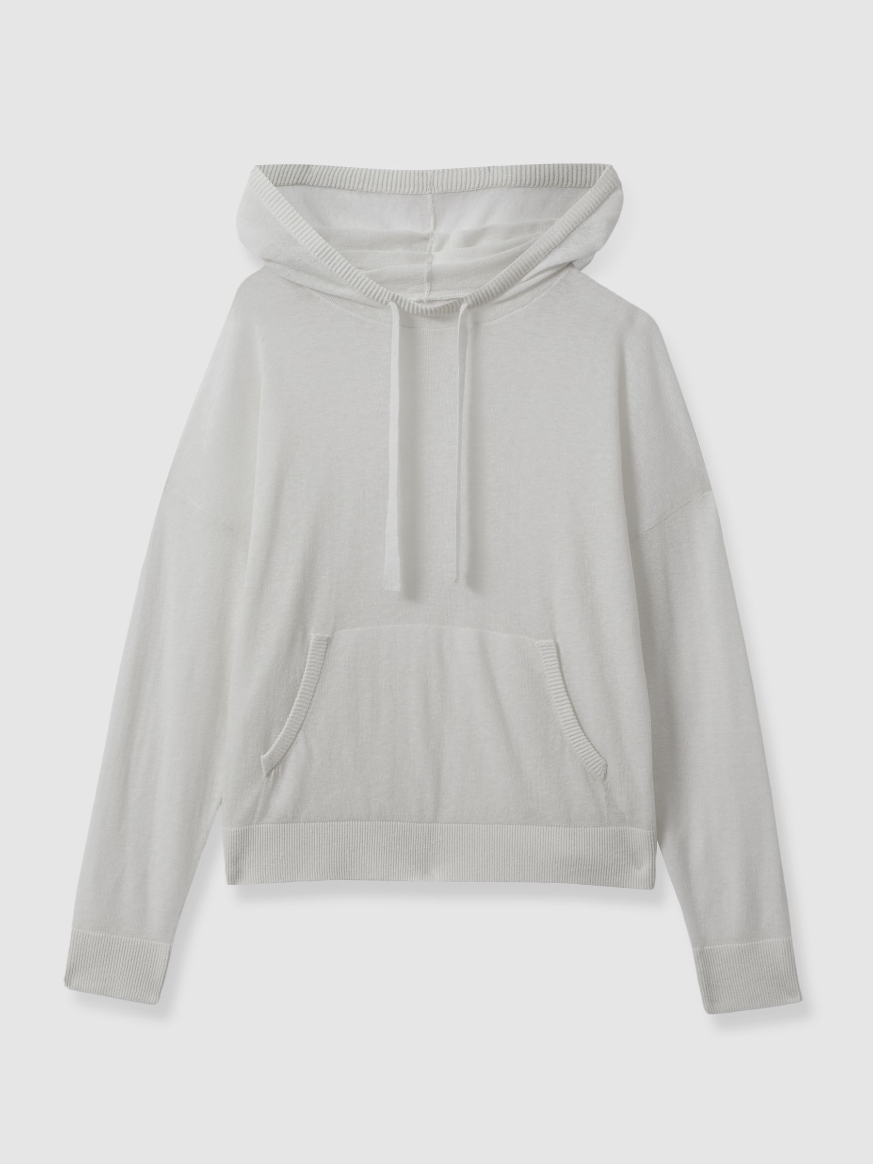 Cotton Blend Sheer Hoodie in Ivory - REISS