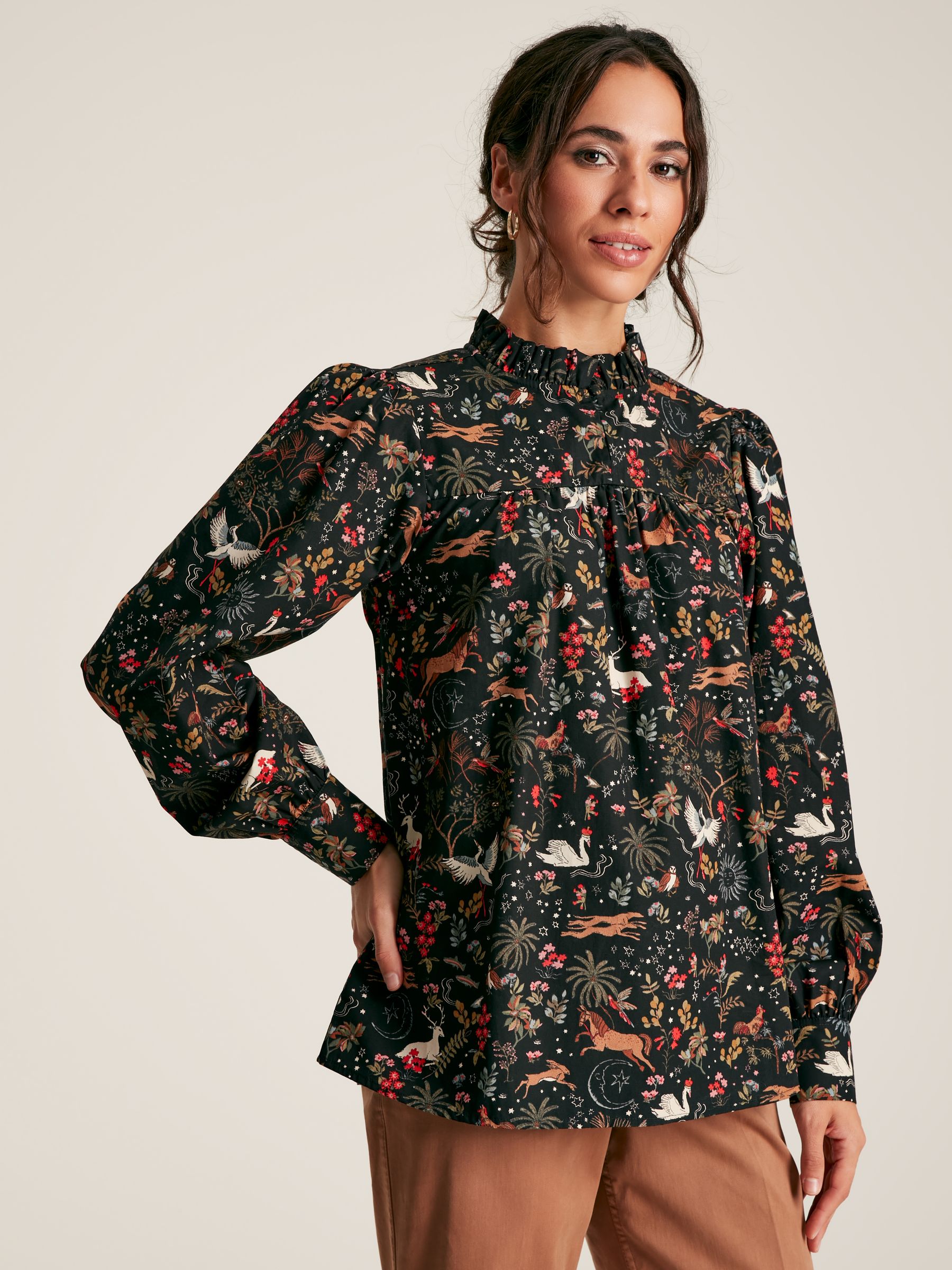 Buy Rhea Black Frill Neck Blouse from the Joules online shop