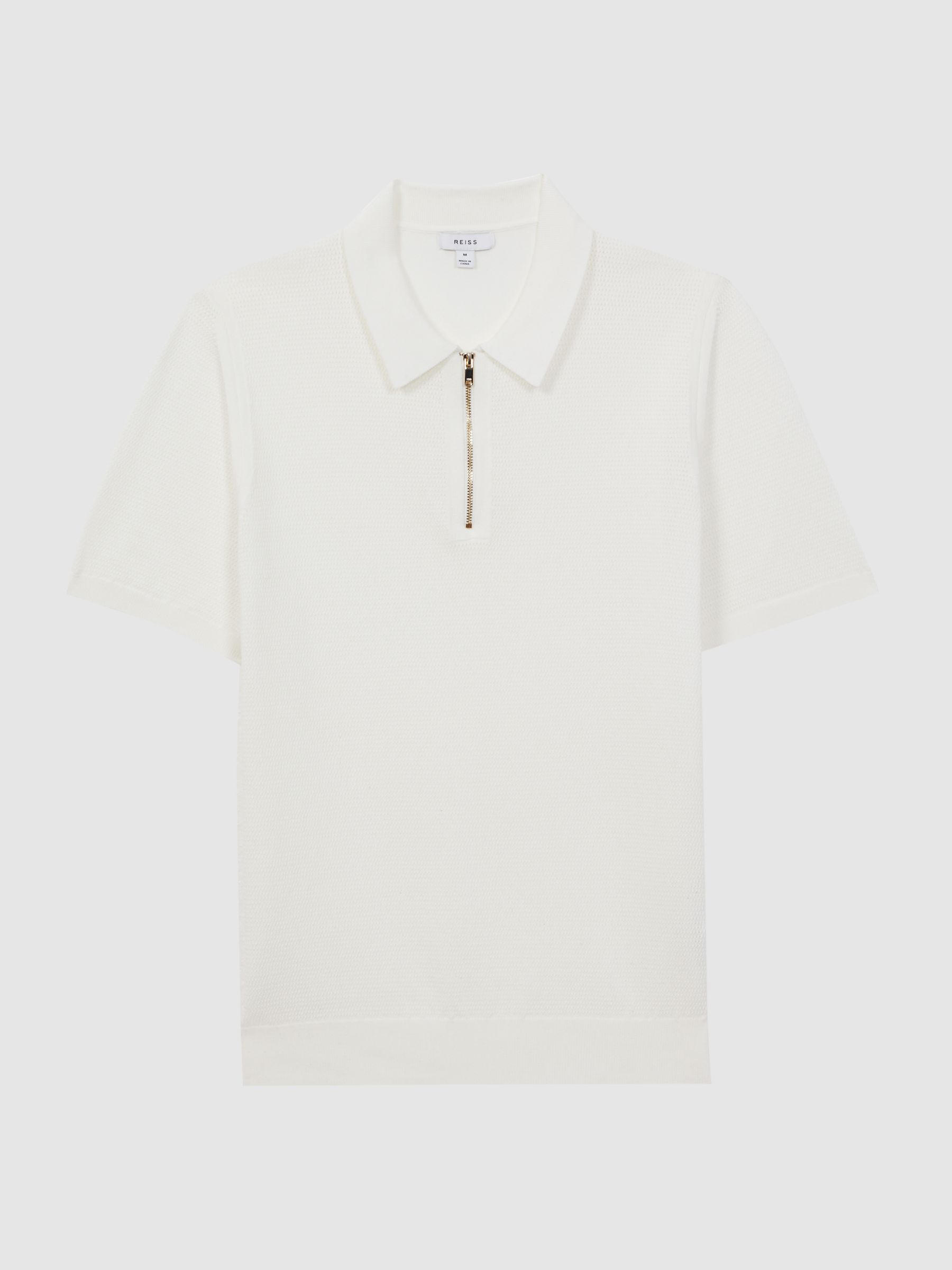 Knitted Half-Zip Polo T-Shirt in White - REISS