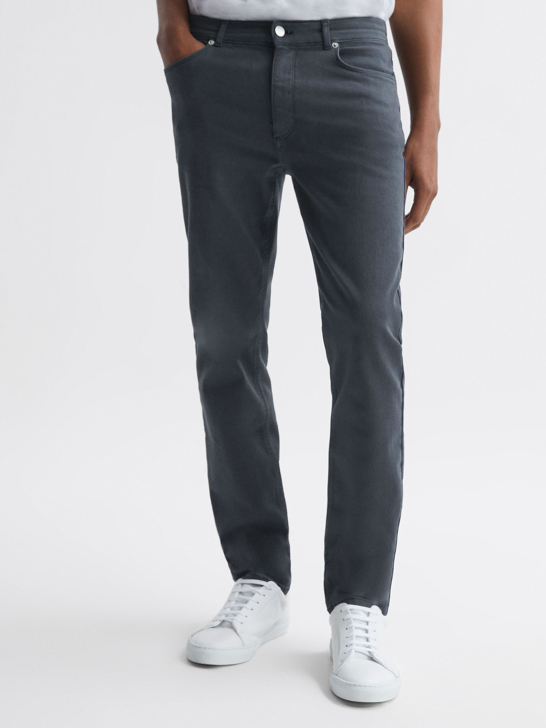 Slim Fit Brushed Jeans in Airforce Blue - REISS