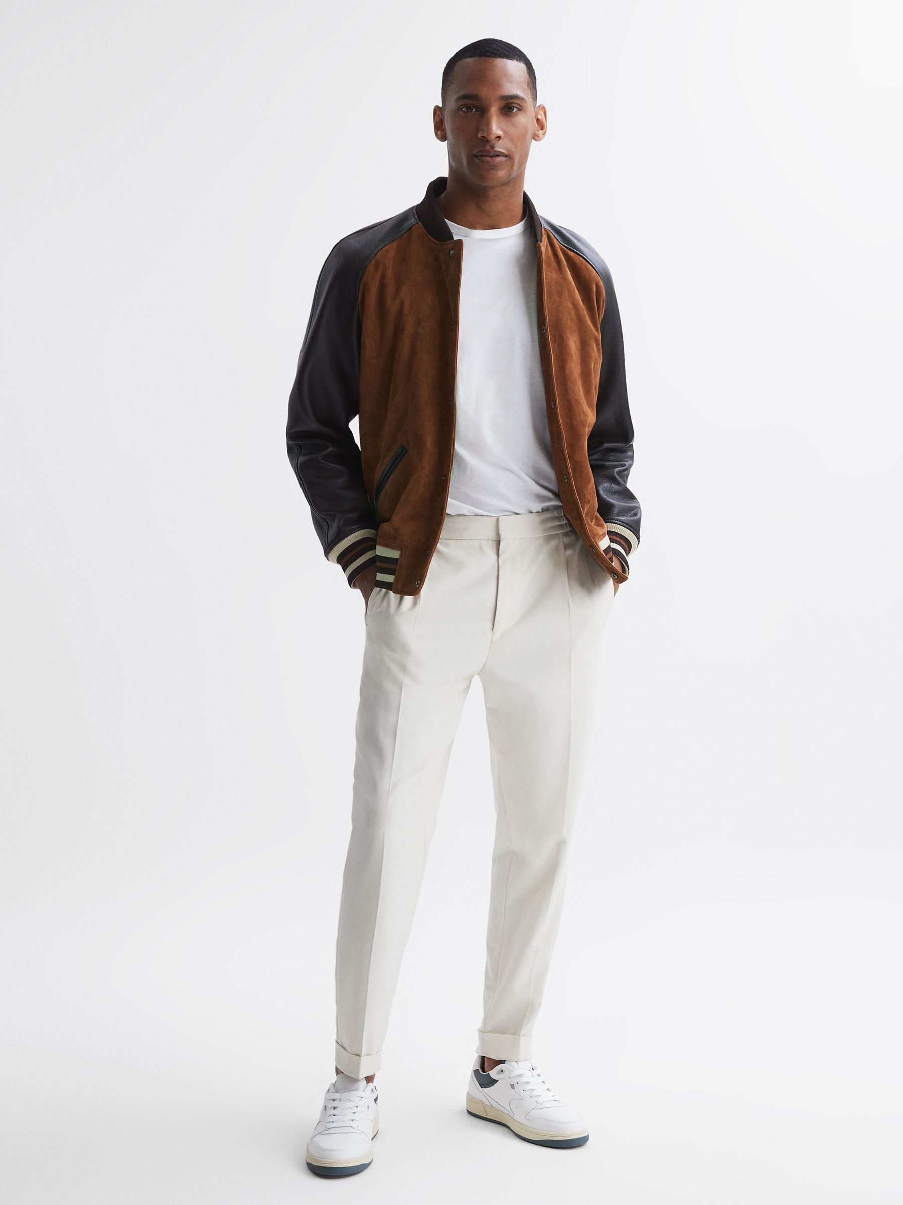 Suede Leather Bomber Jacket in Tobacco - REISS