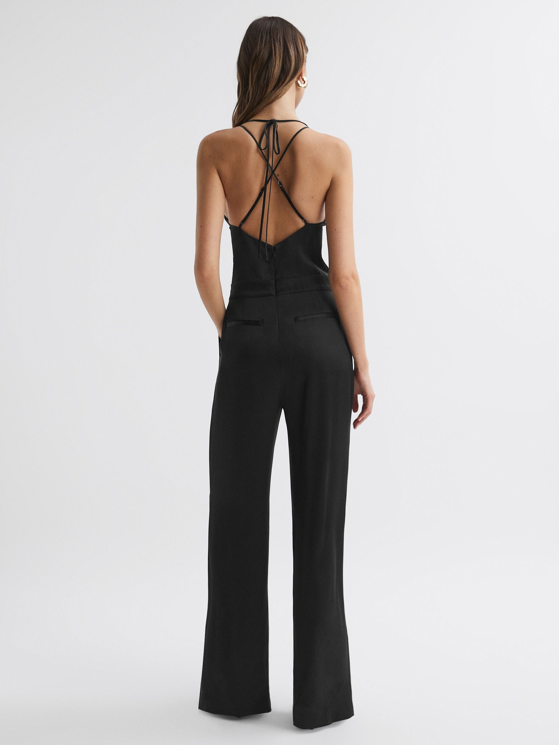 Cowl Neck Jumpsuit in Black - REISS