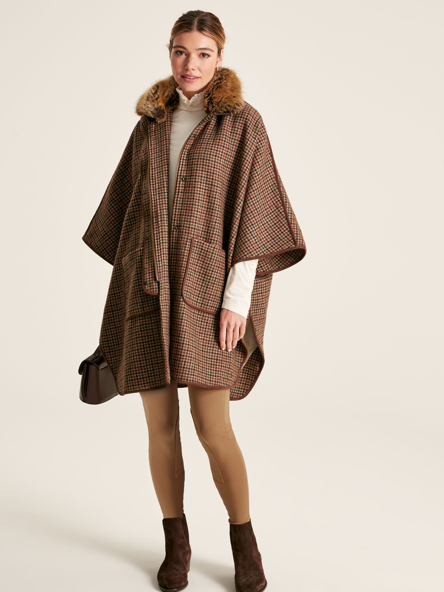 Buy Joules Sandringham Tweed Cape With Removable Fur Trim from the ...