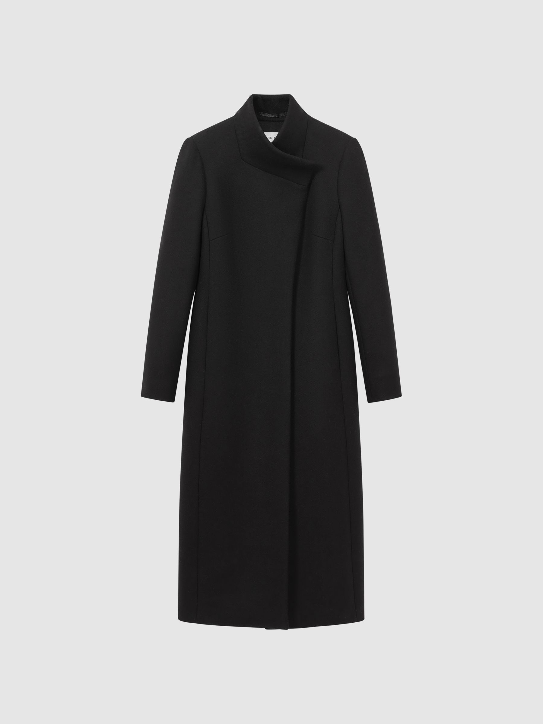 Tailored Wool Blend Longline Coat in Black - REISS