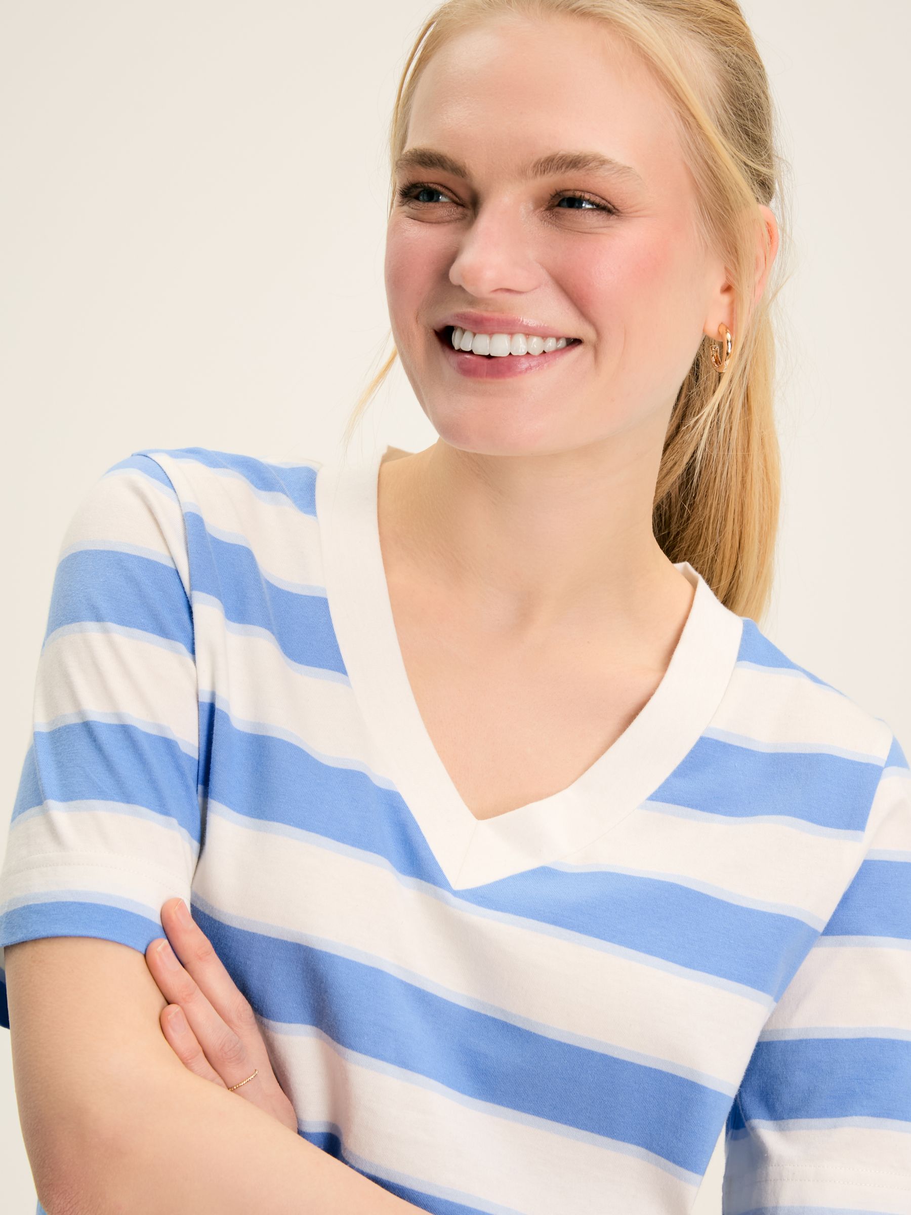 Buy Darcey Blue Stripe V-Neck T-Shirt from the Joules online shop