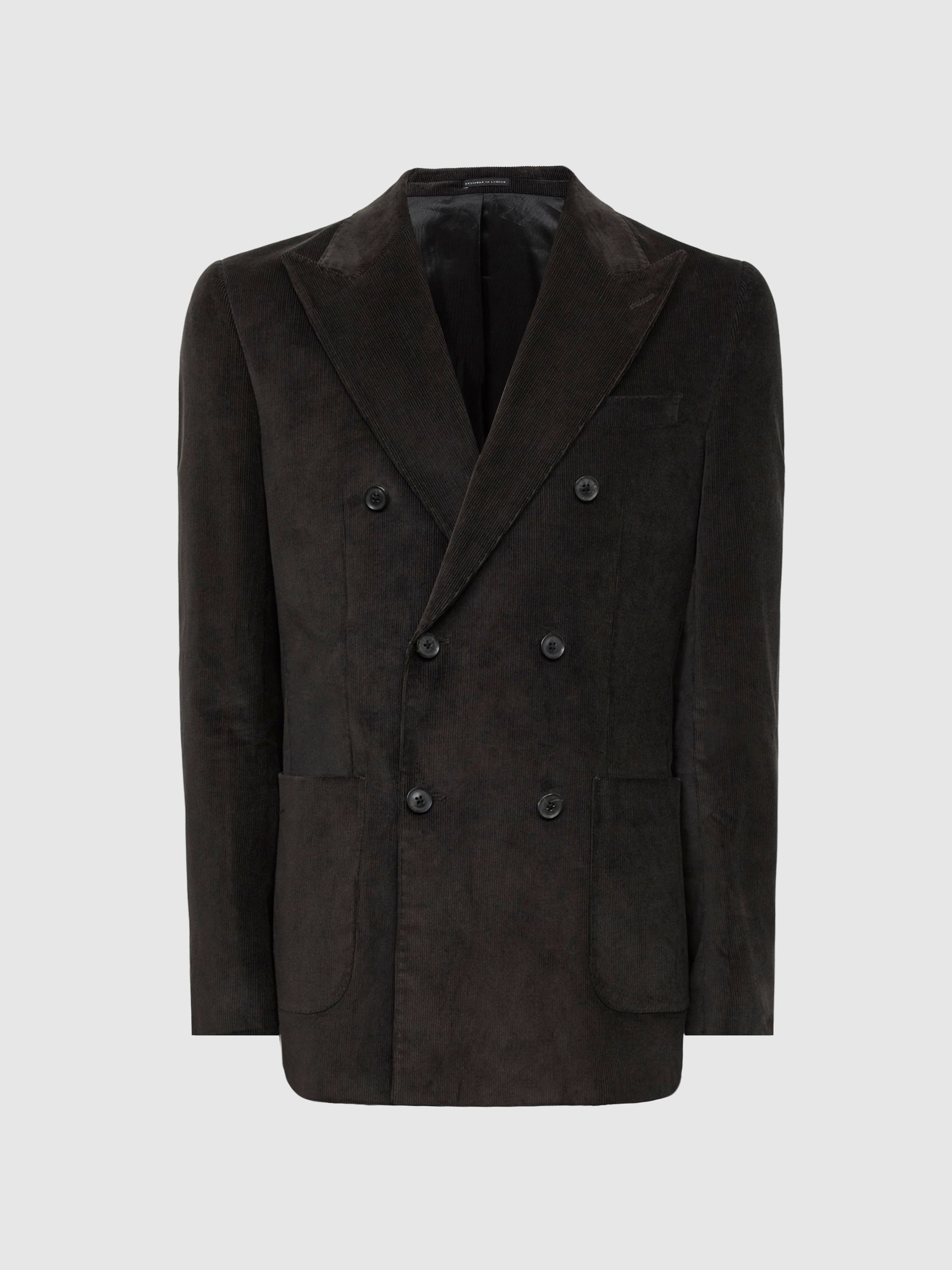 Double Breasted Fine Cord Blazer in Chocolate - REISS