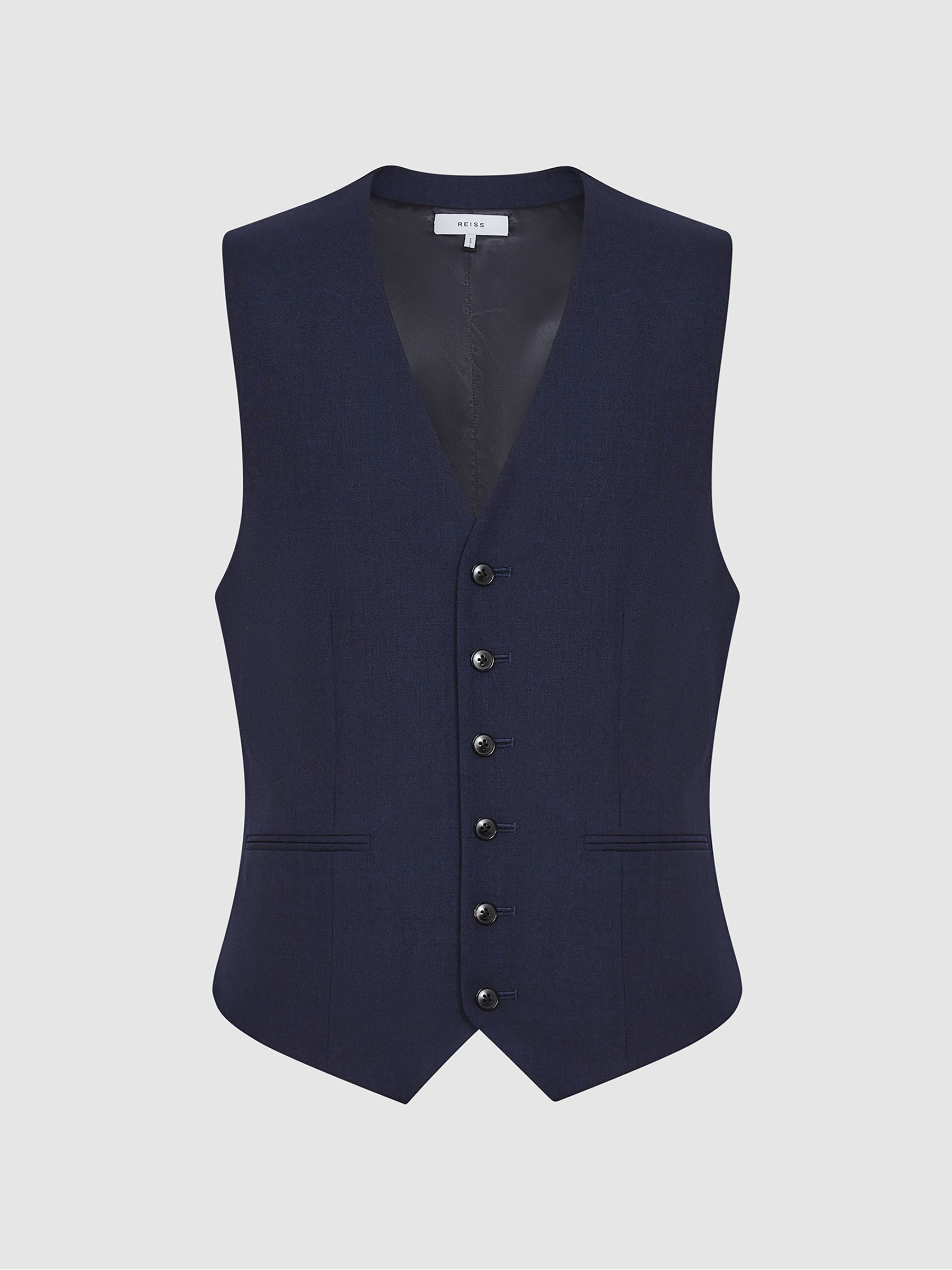 Classic Slim Fit Wool Waistcoat in Navy - REISS