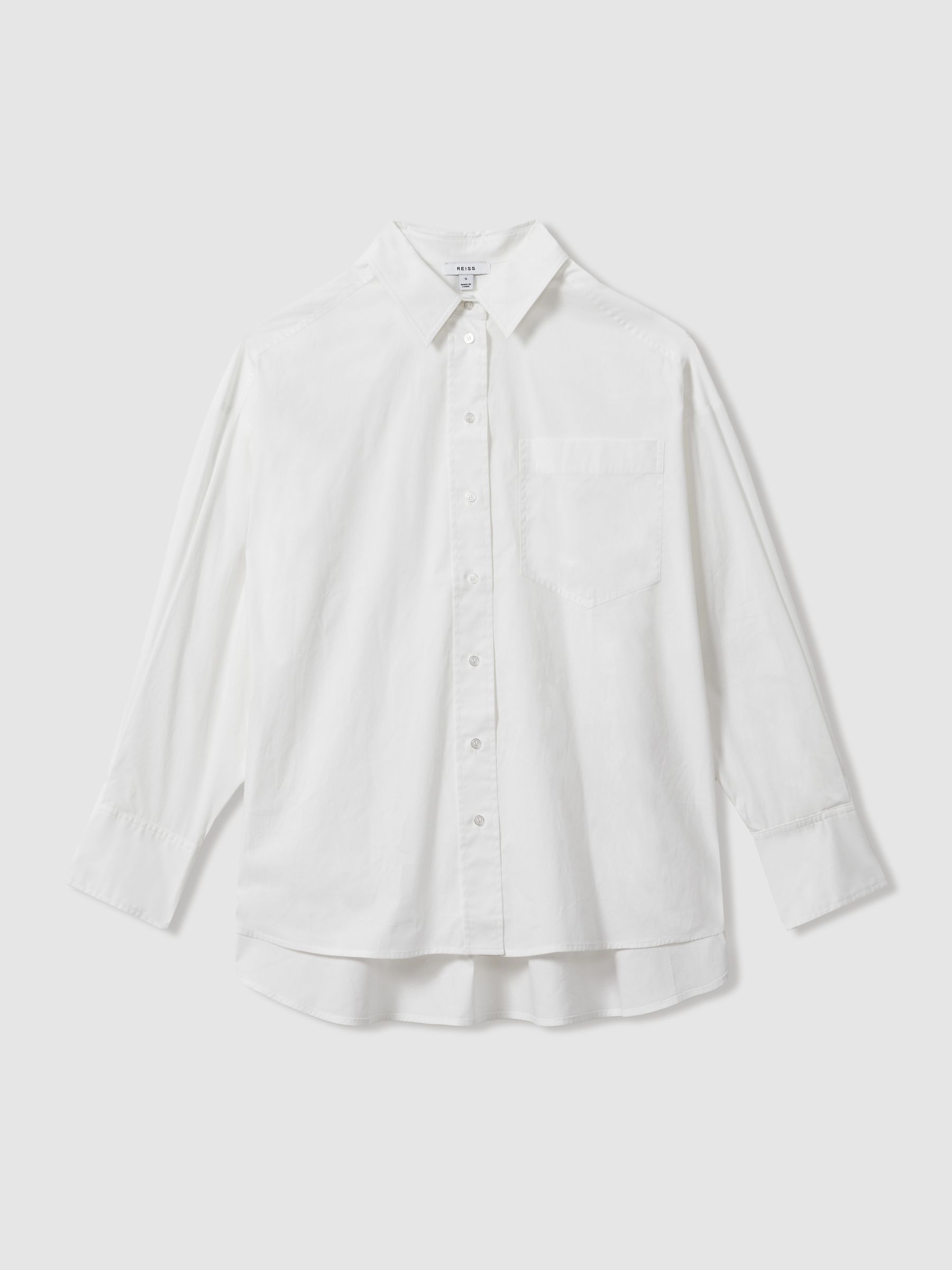 Oversized Cotton Button-Through Shirt in White - REISS