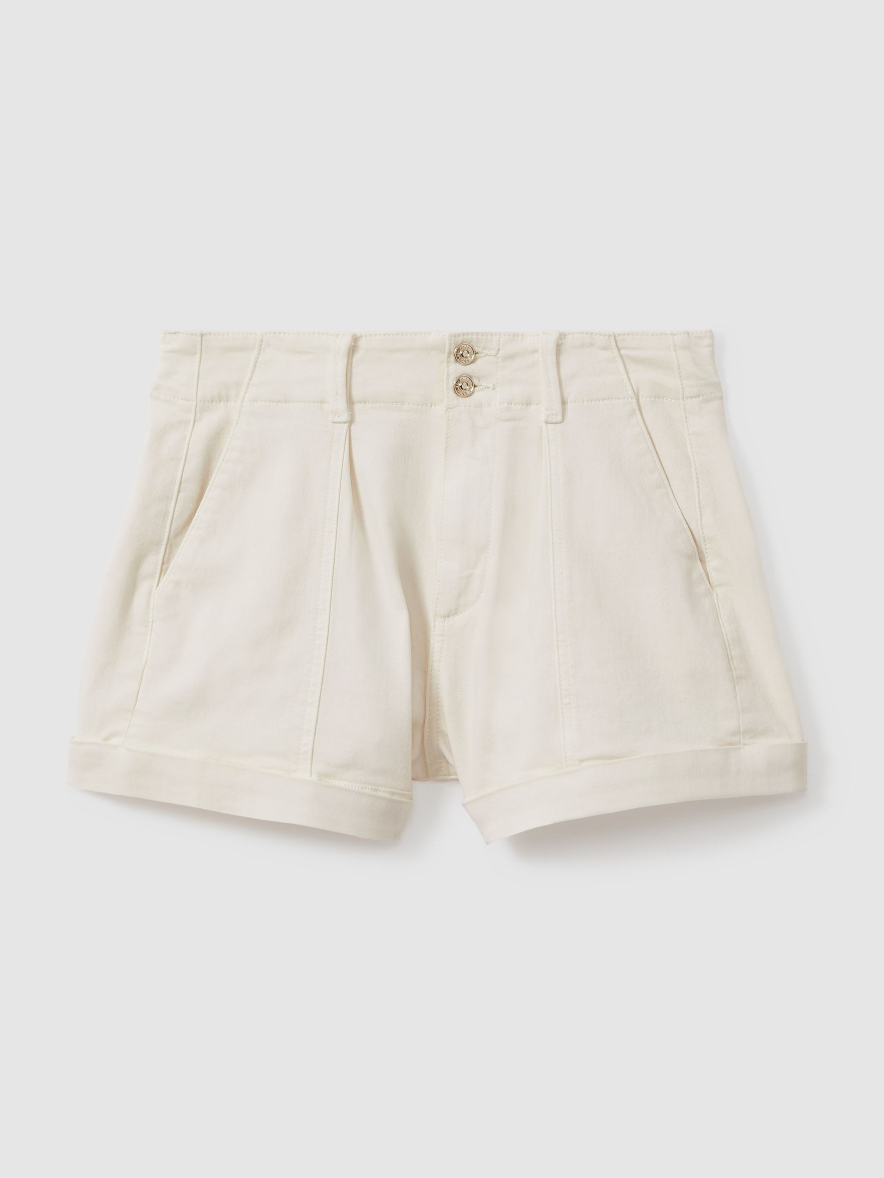 Paige High Rise Shorts With Turned-Up Hems in Sand - REISS