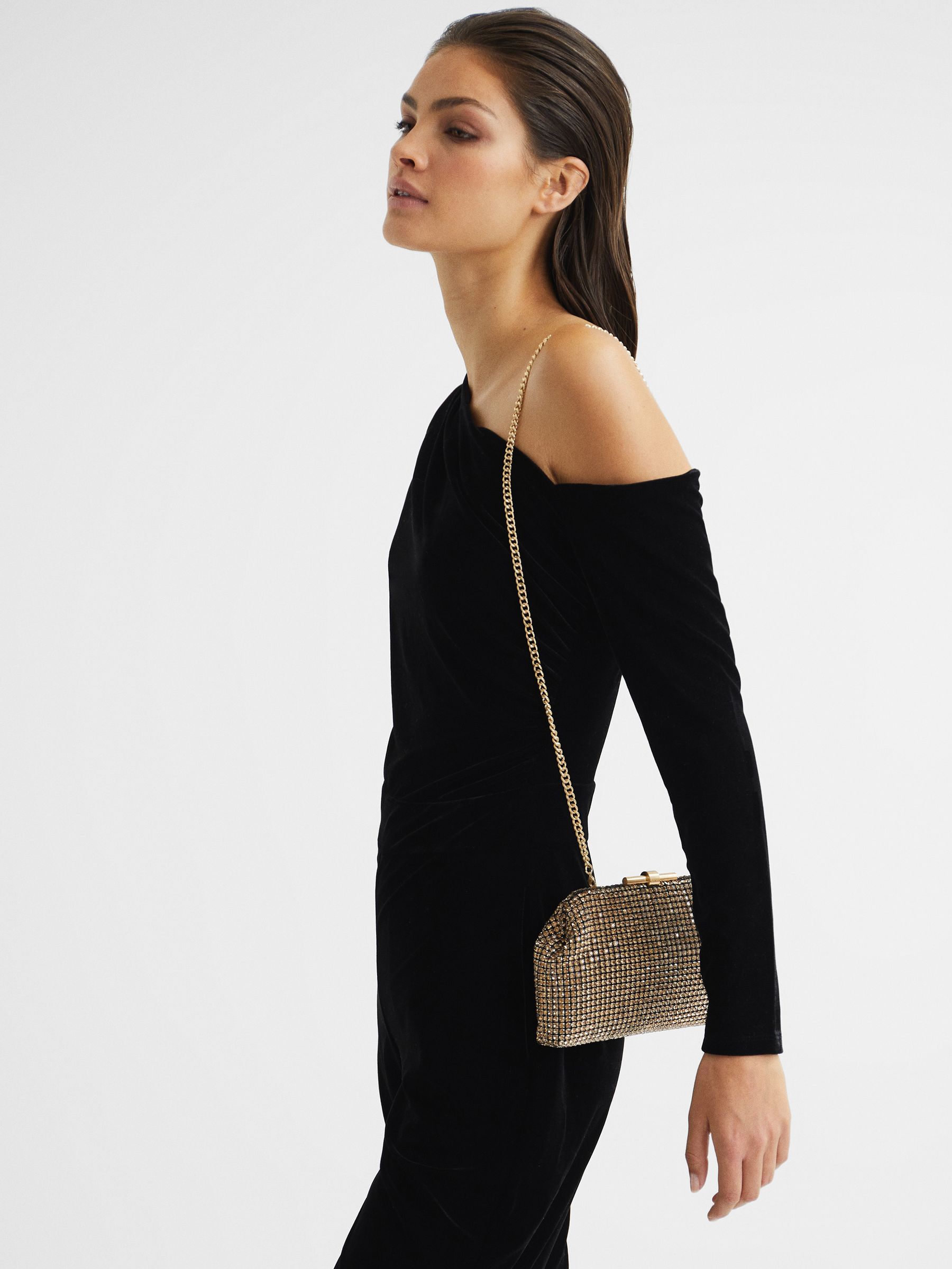 Embellished Clutch Bag in Gold - REISS