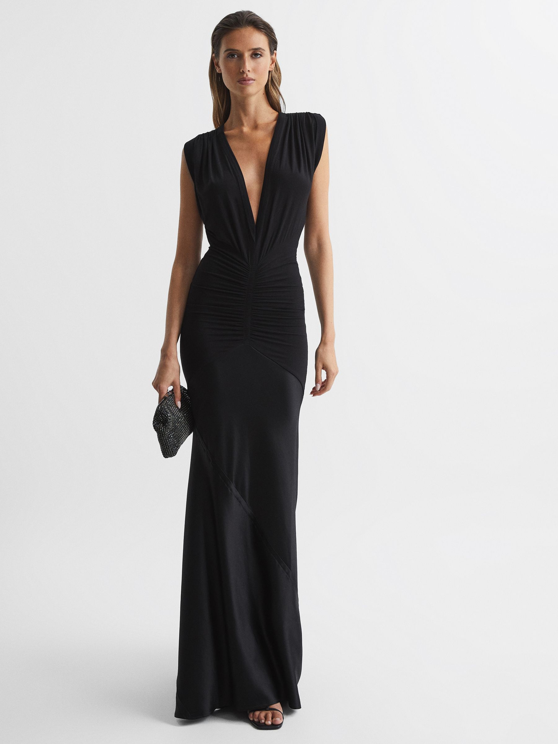 Reese | Black High-Neck Maxi Dress With Embellished Detail and Sash