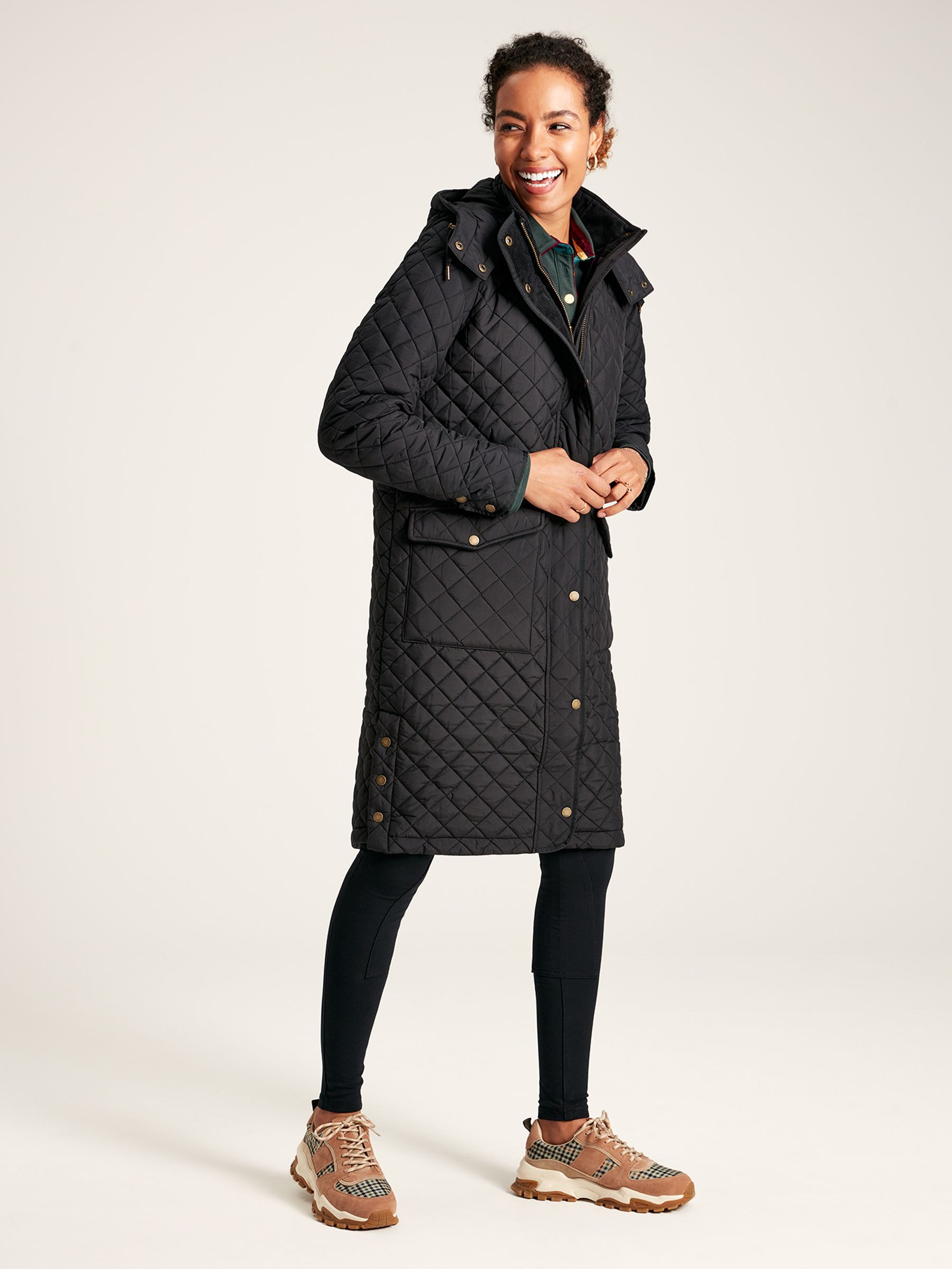 Buy Chatsworth Black Showerproof Long Diamond Quilted Coat With Hood ...