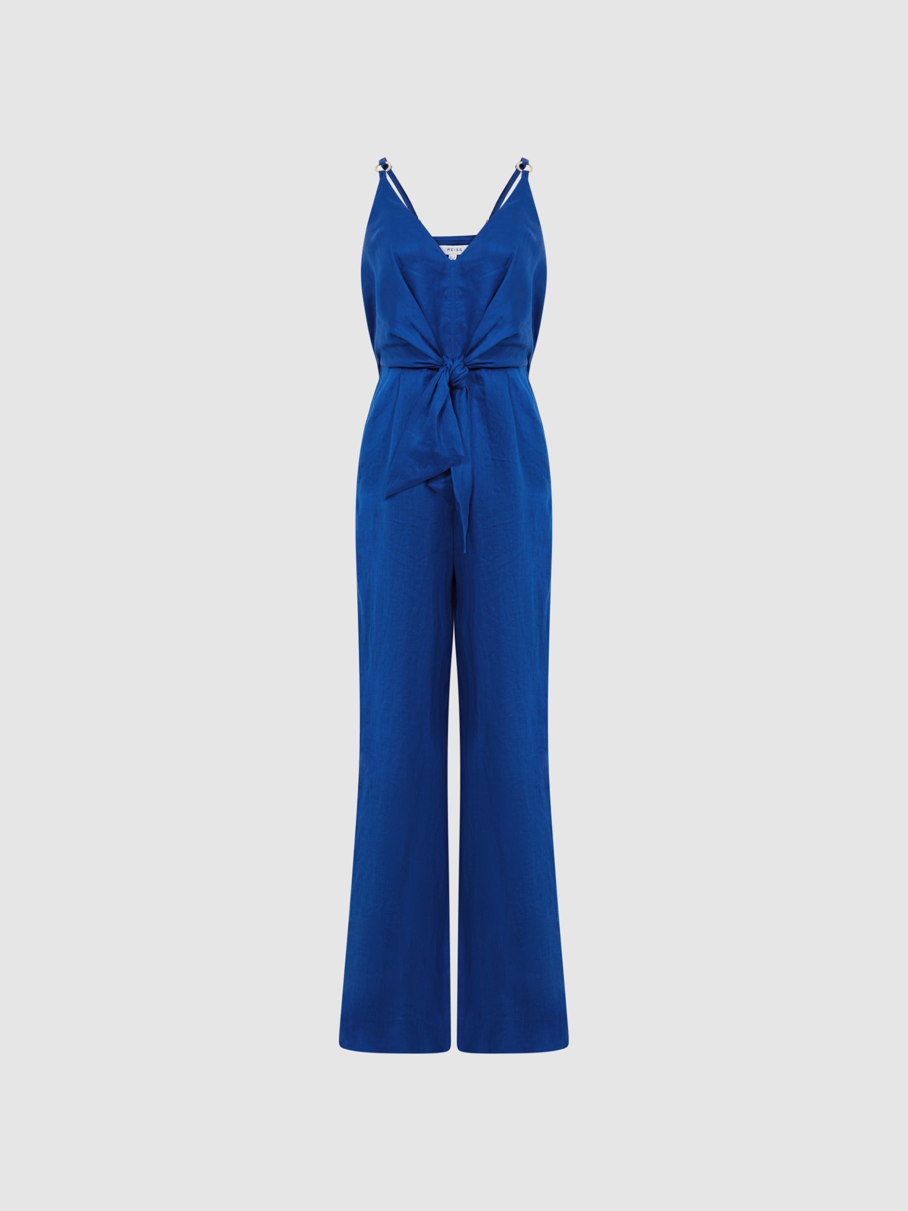 Linen Jumpsuit in Bright Blue - REISS