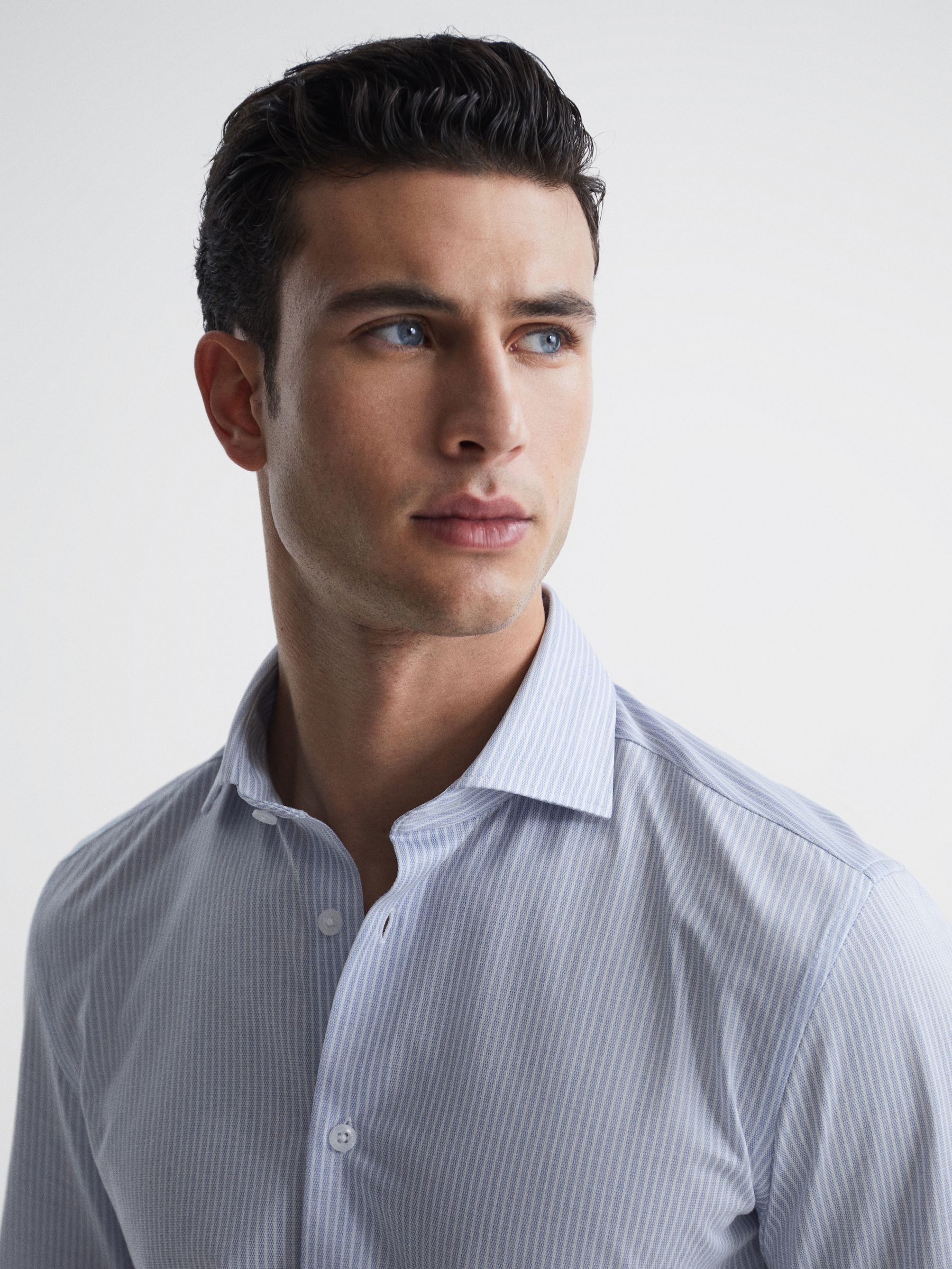 Slim Fit Striped Shirt in Blue/White - REISS