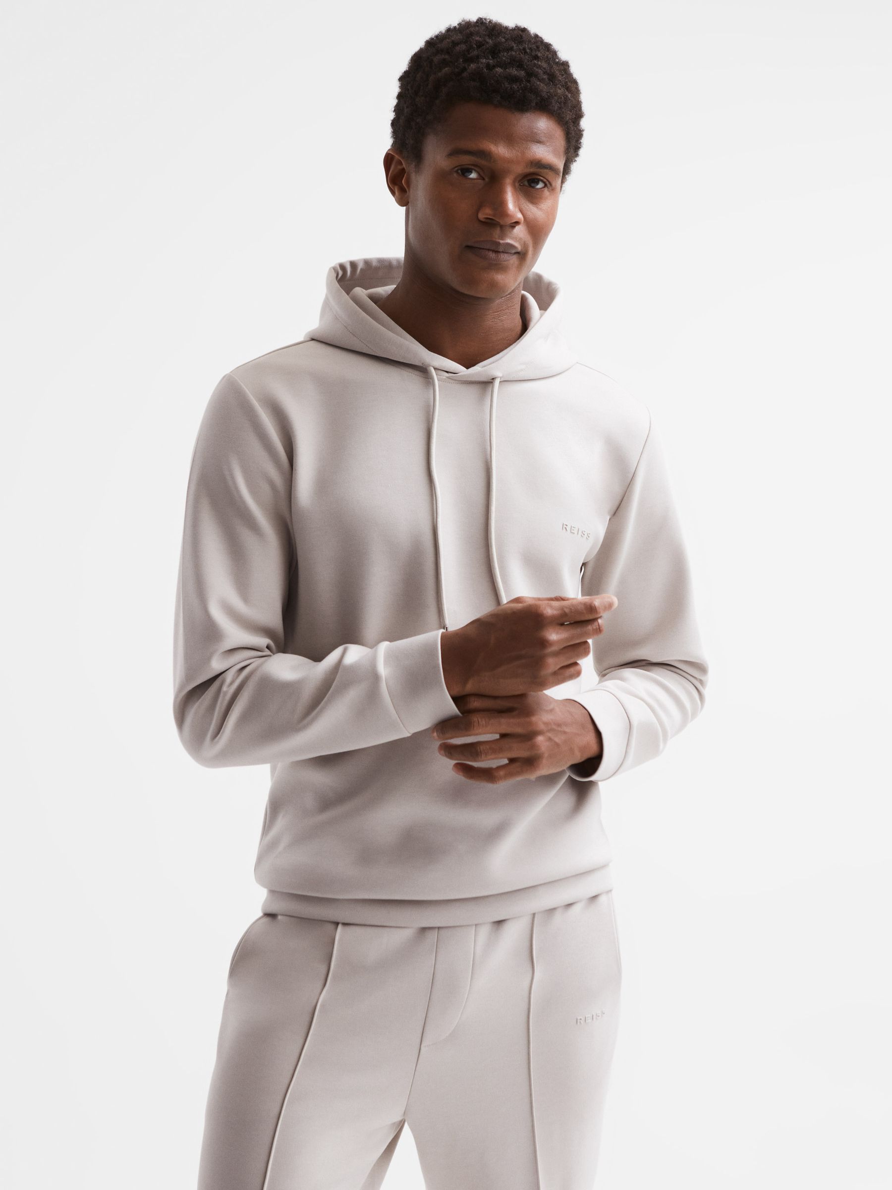 Reiss James Slim Fit Interlock Drawstring Motif Hoodie - REISS