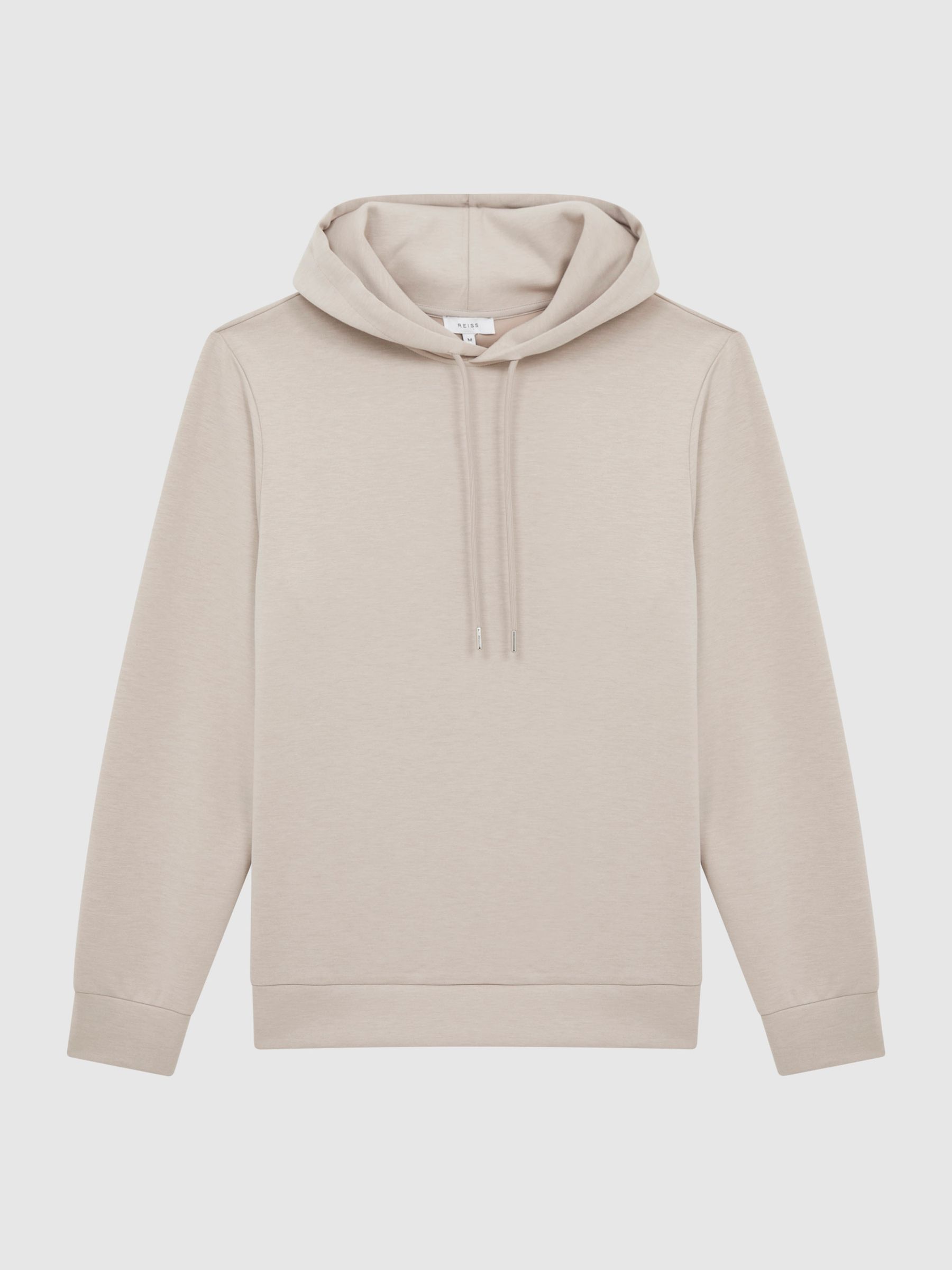 Plain Interlock Jersey Drawstring Hoodie in Oatmeal - REISS