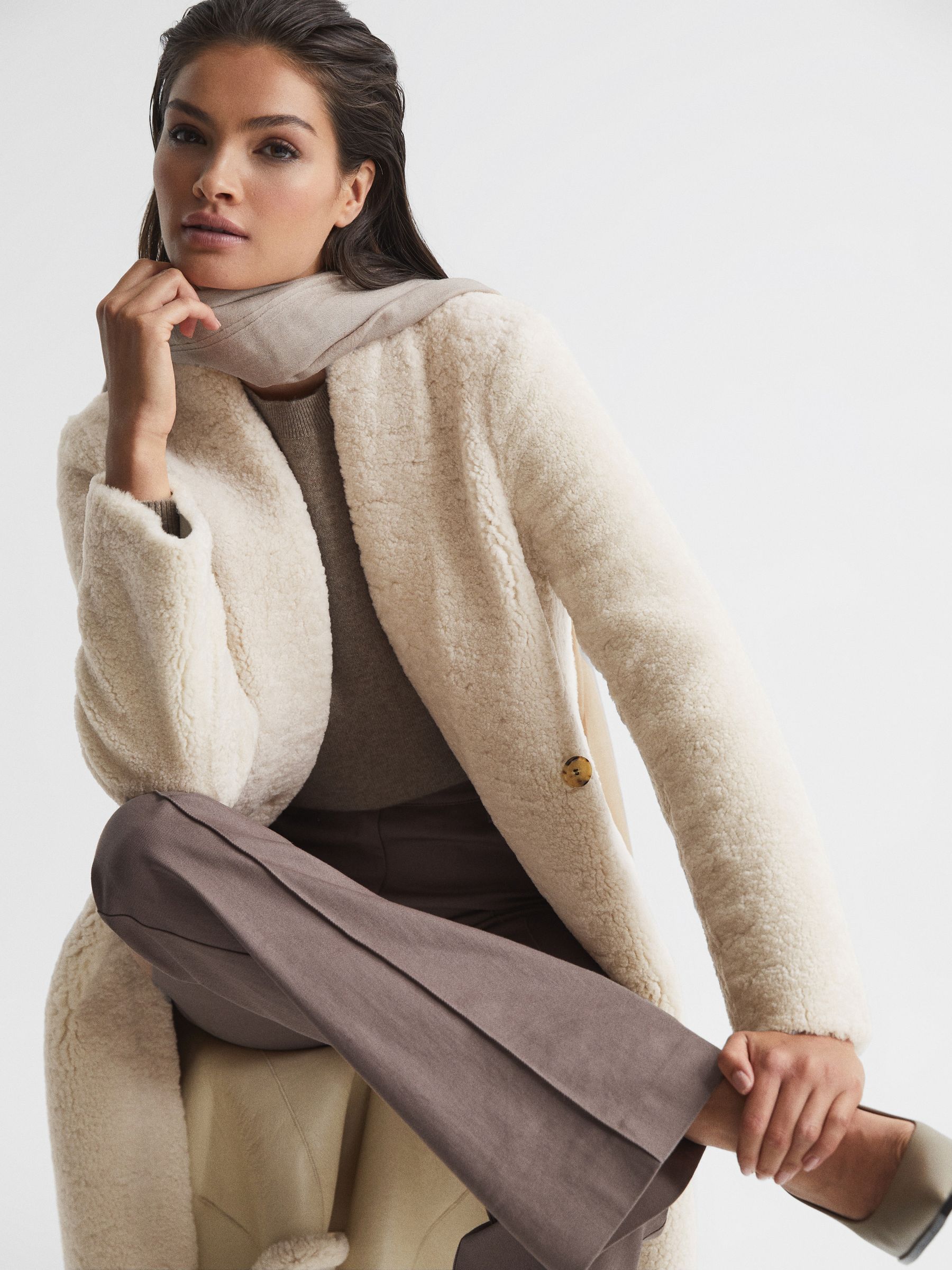 Reiss Neave Reversible Long Shearling Coat REISS