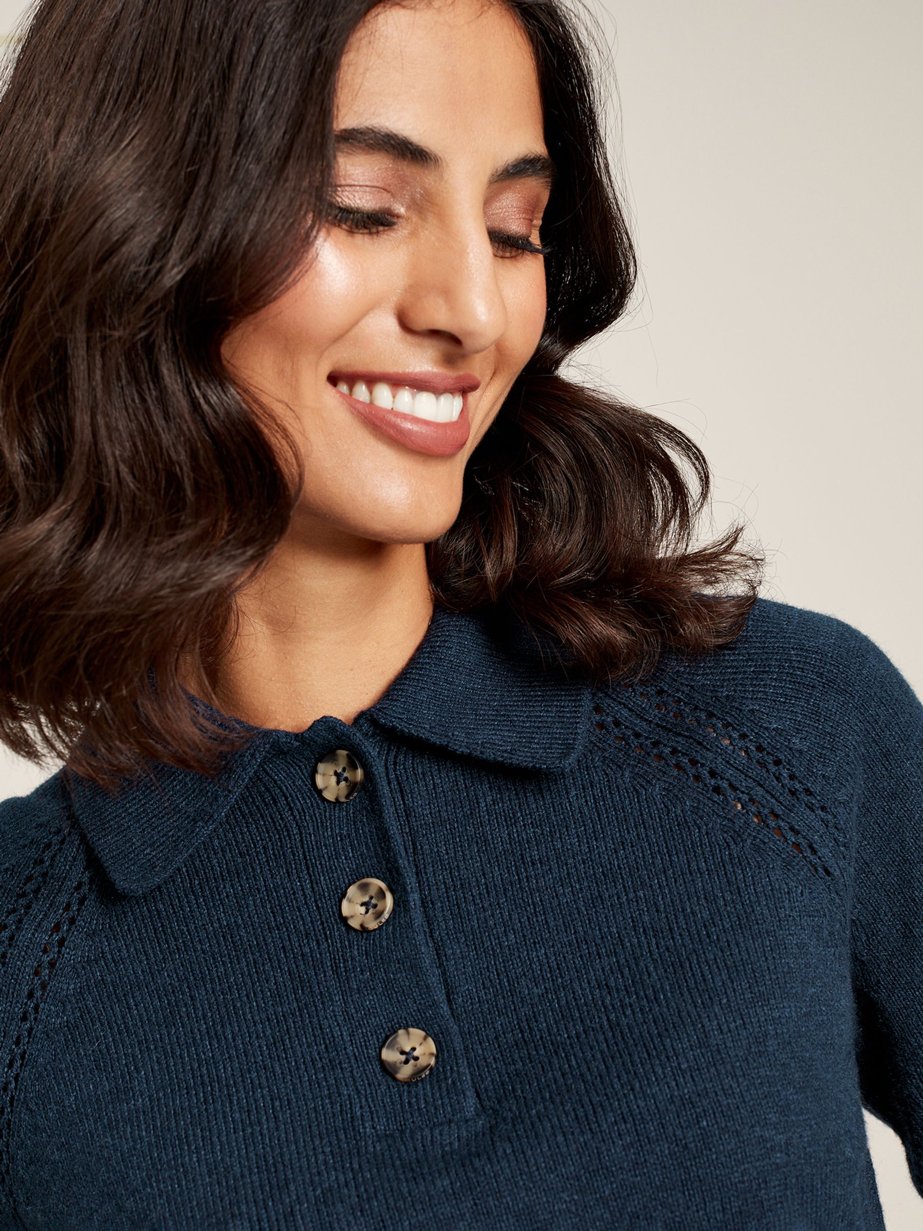 Buy Mia Navy Blue Pointelle Jumper With Collar from the Joules online shop