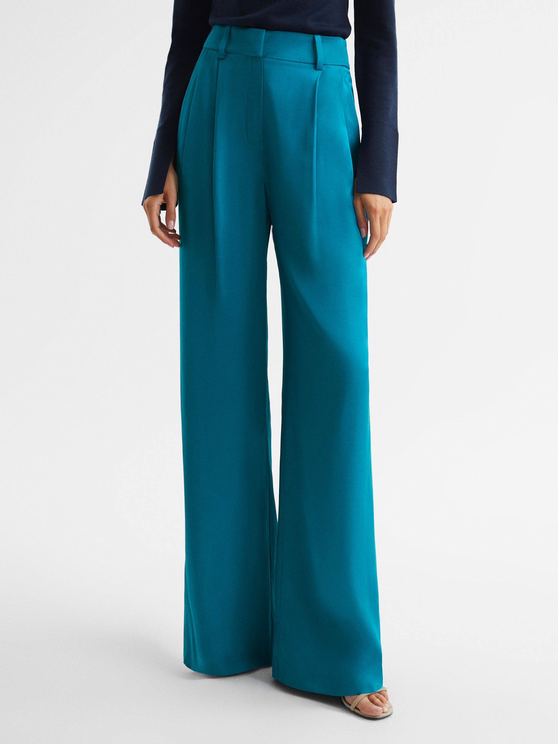 Wide Leg Trousers in Blue - REISS